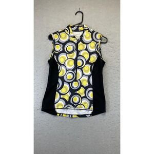 Terry Cycling Jersey Womens Small Sleeveless Zip Back Pockets Yellow Gray‎ Black